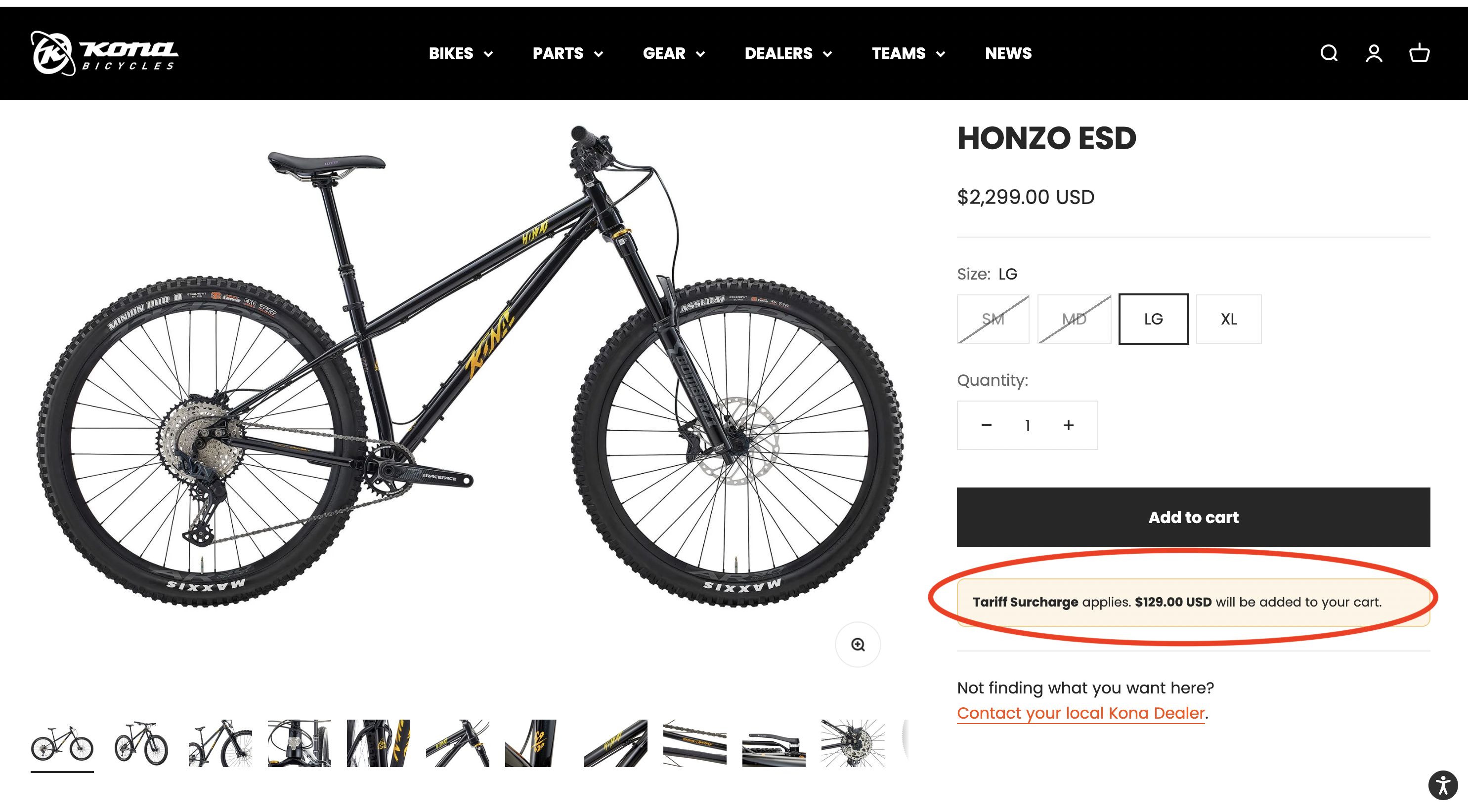 Kona is adding a tiered surcharge to its bikes. 
