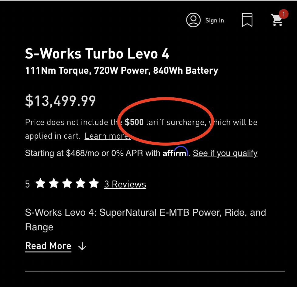 Specialized is charging a $500 surcharge on its S-Works Turbo Levo.
